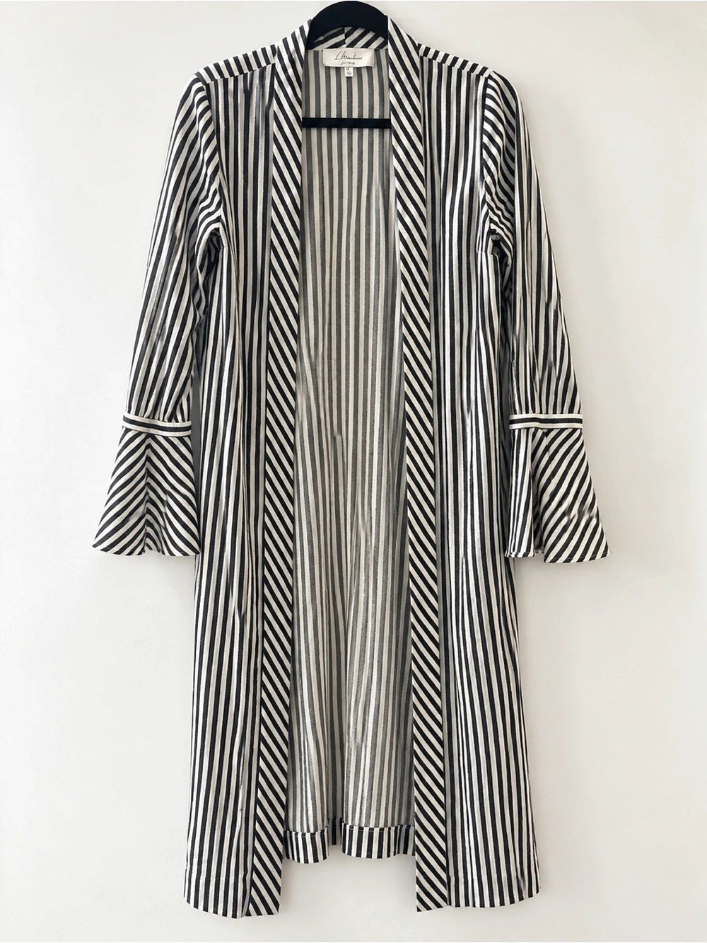 L’Academie Black & White Striped Long Duster Cardigan XS